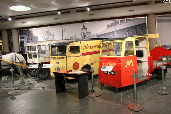 Collection of antique delivery vehicles at Ulster Transport Museum. Belfast, Northern Ireland.