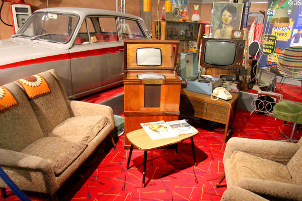 Furnishings from the 1960s in car collection at Ulster Transport Museum. Belfast, Northern Ireland.
