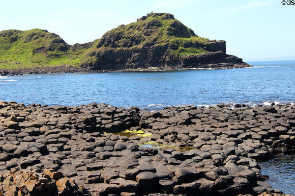 Volcanic blocks form road-like surface which lead to name of Giant's Causeway. Northern Ireland.
