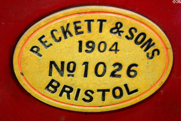 Tyrone steam locomotive maker's plate (1904) by Peckett & Sons of Bristol at Giant's Causeway & Bushmills Railway. Northern Ireland.