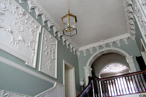 Stairwell plasterwork wall decorations at Florence Court. Enniskillen, Northern Ireland.