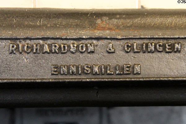 Richardson & Clingen of Enniskillen maker's name on cast iron wood stove in kitchen at Florence Court. Enniskillen, Northern Ireland.