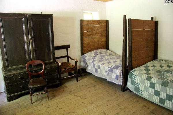 Bedroom in weavers cottage at Ulster American Folk Park. Omagh, Northern Ireland.