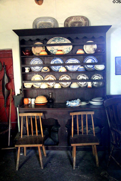 Rack with plates at Mellon Homestead at Ulster American Folk Park. Omagh, Northern Ireland.