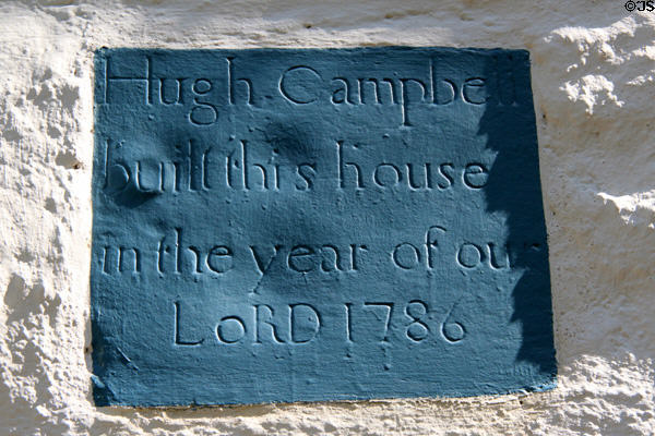 Campbell House year built plaque (1786) at Ulster American Folk Park. Omagh, Northern Ireland.