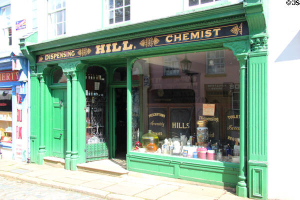J Hill Chemist shop at Ulster American Folk Park. Omagh, Northern Ireland.