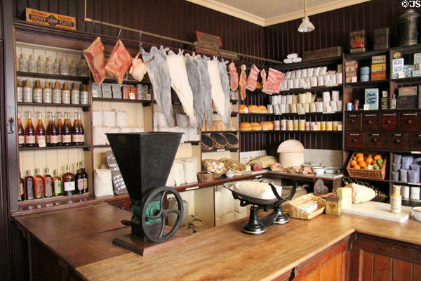 W G O'Doherty Licensed Grocery shop at Ulster American Folk Park. Omagh, Northern Ireland.