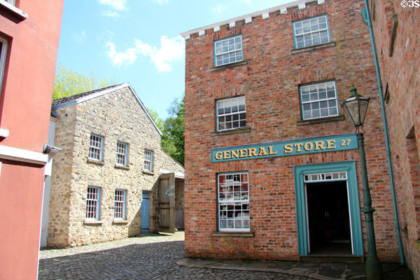 American street with General Store at Ulster American Folk Park. Omagh, Northern Ireland.