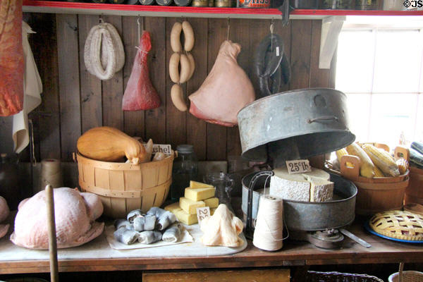 Meats & cheeses in General Store at Ulster American Folk Park. Omagh, Northern Ireland.