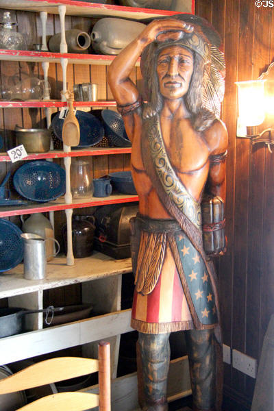 Cigar store Indian in General Store at Ulster American Folk Park. Omagh, Northern Ireland.