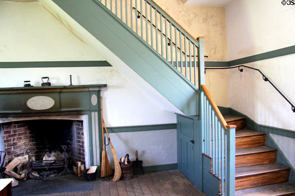 Staircase in brick house at Ulster American Folk Park. Omagh, Northern Ireland.