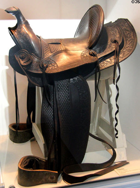 Saddle (early 1900s) at Ulster American Folk Park. Omagh, Northern Ireland.