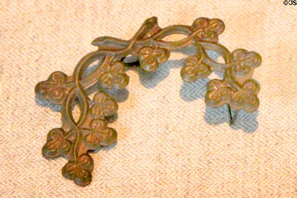 Shamrock military cap insignia (1861-5) for Irish unit of Union army during American Civil War at Ulster American Folk Park. Omagh, Northern Ireland.
