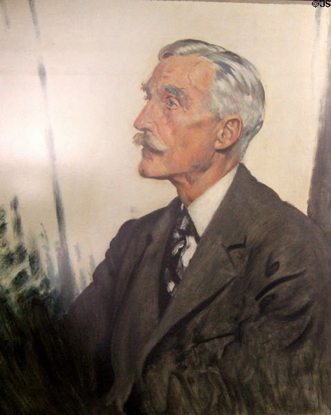 Andrew W. Mellon portrait, U.S. Secretary of Treasury & Ambassador, whose family history is featured at Ulster American Folk Park. Omagh, Northern Ireland.