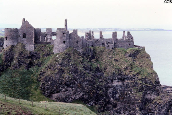 Roofless ruins of Dunluce Castle where sailors of Spanish Armada were shipwrecked. Northern Ireland.