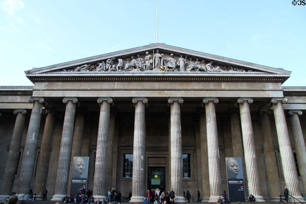 Neoclassical columns of British Museum entrance (1823-47). London, United Kingdom.