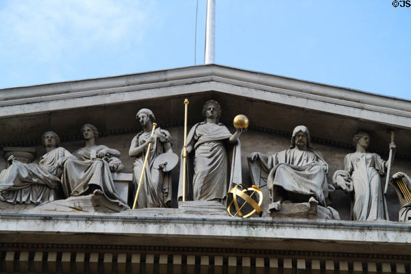 Pediment (1852) depicting Rise of Civilization over main entrance of British Museum. London, United Kingdom.