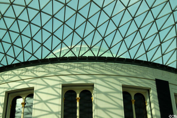 Detail of Glass atrium & former reading room over Queen Elizabeth Great Court of British Museum. London, United Kingdom.