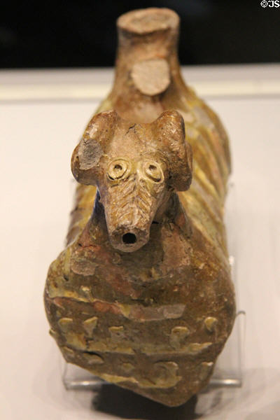 Earthenware aquamanile in form of ram (c1250-1350) from England at British Museum. London, United Kingdom.