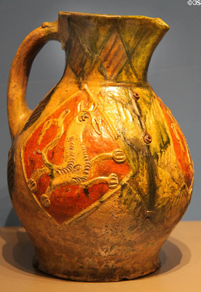 Earthenware ale jug (1200s) from Kingston-upon-Thames, England at British Museum. London, United Kingdom.