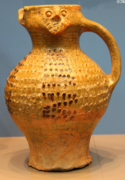 Earthenware ale jug (1200s-1300s) from London or Grimston, England at British Museum. London, United Kingdom.