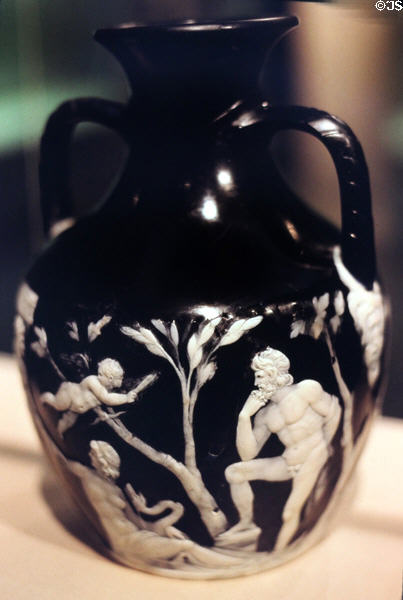 Roman-era cameo glass Portland vase which was reproduced in ceramics (c1790) by Wedgwood at British Museum. London, United Kingdom.