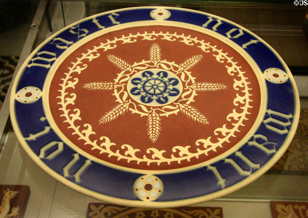 Earthenware encaustic bread plate (before 1849) by A.W.N. Pugin for Minton & Co at British Museum. London, United Kingdom.