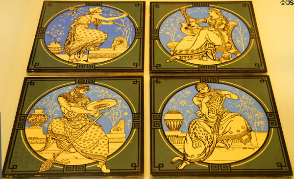 Earthenware tiles depicting ancient Greek Musicians (c1876-80) by John Moyr-Smith for Minton & Co of Stoke-on-Trent at British Museum. London, United Kingdom.