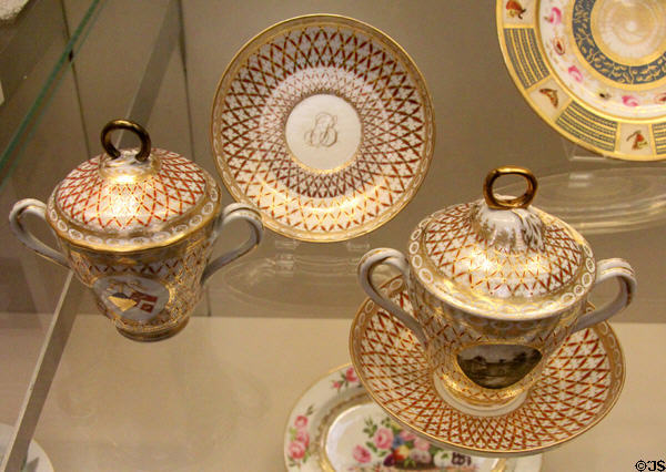 Porcelain chocolate cups (c1780-1800) from Derby or Bristol, England which belonged to the Ladies of Llangollen at British Museum. London, United Kingdom.