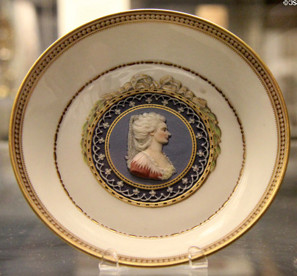 Meissen porcelain saucer with portrait of Countess Marcolini, wife of director of Meissen factory (c1800) at British Museum. London, United Kingdom.