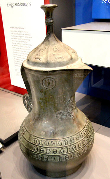 Asante jug in bronze (c1390-1400) made in England but found in royal Asante mausoleum modern Ghana, West Africa at British Museum. London, United Kingdom.