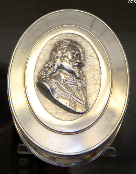 Charles I portrait relief silver box (after 1691) by Henry Beesley of London at British Museum. London, United Kingdom.