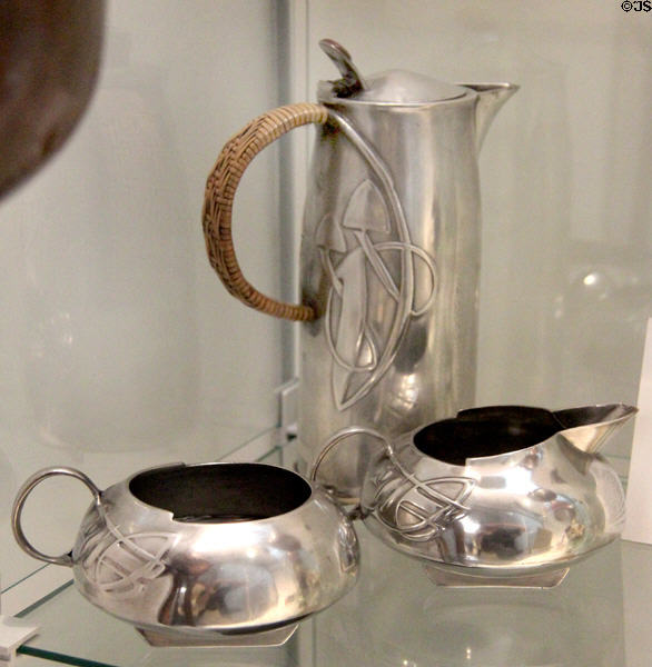 Art Nouveau pewter "Tudric" coffee service with Celtic themes (c1903) by Archibald Knox & made by W.H. Haseler for Liberty & Co. of London at British Museum. London, United Kingdom.