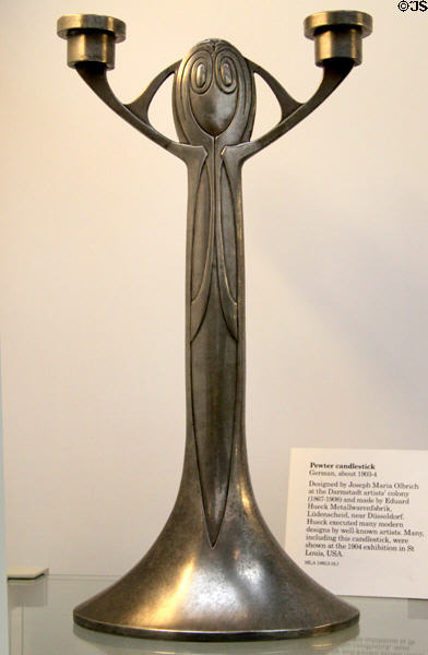 Art Nouveau pewter candlestick exhibited at St Louis 1904 expo (1903-4) by Joseph Maria Olbrich & made by Eduard Hueck Metallwarenfabrik near Düsseldorf at British Museum. London, United Kingdom.