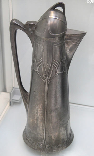 Art Nouveau pewter pitcher exhibited at St Louis 1904 expo (1903-4) by Albin Müller & made by Eduard Hueck Metallwarenfabrik near Düsseldorf at British Museum. London, United Kingdom.