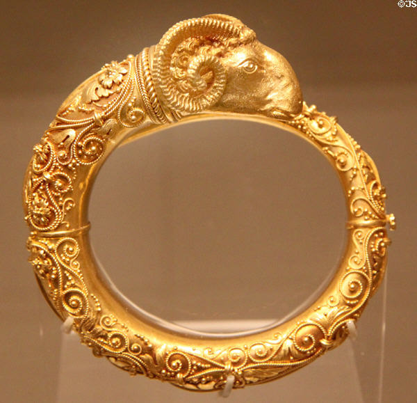 Gold ram's head bangle (c1870) from Rome at British Museum. London, United Kingdom.