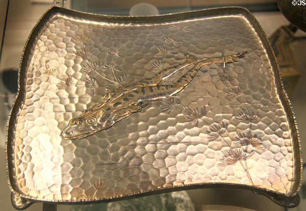 Silver & copper tray with swimming frog in Japanese-style (1850) by Tiffany & Co of New York at British Museum. London, United Kingdom.