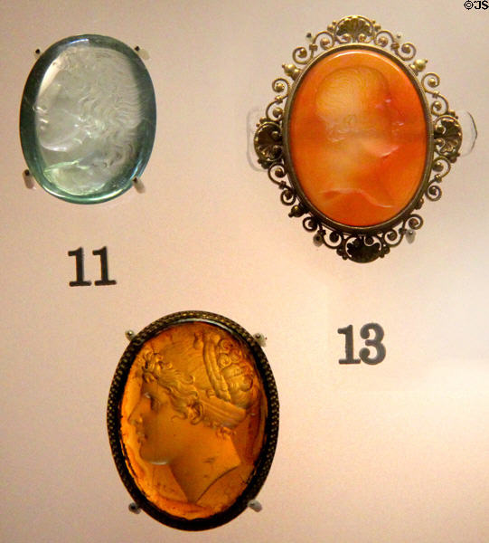 Cameos carved from precious stones including Aquamarine (c1800) by Filippo Rega from Naples at British Museum. London, United Kingdom.