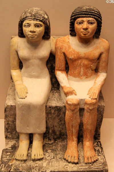 Painted limestone statue of Kaitep & his wife, Hetepheres (56th Dynasty - c2300 BCE) prob. from Giza at British Museum. London, United Kingdom.