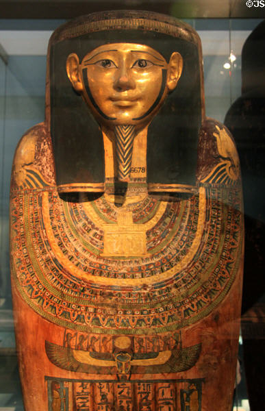Outer coffin of Hornedjitef, son of Nekhthorheb (Ptolemaic Dynasty - c240 BCE) from Asasif (Thebes) at British Museum. London, United Kingdom.