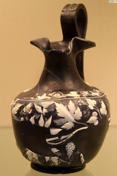 Roman cameo glass vase (aka Auldjo jug) (c25-50 CE) found in House of Faun in Pompeii, Italy at British Museum. London, United Kingdom.