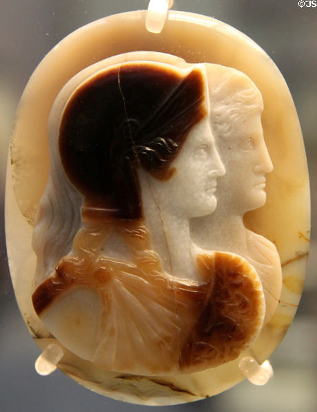 Roman sardonyx cameo busts perhaps of two imperial family members as Minerva & Juno (c54-68 CE) at British Museum. London, United Kingdom.