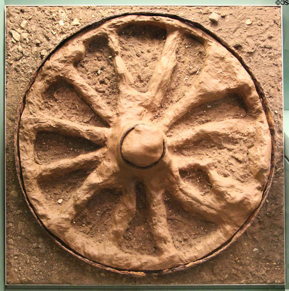 Celtic culture iron tire & nave hoop from cart burial wherein wheels were removed & laid flat (300-200 BCE) from east Yorkshire England at British Museum. London, United Kingdom.