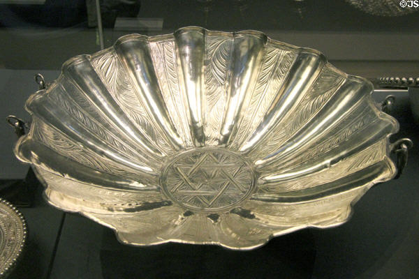 Roman fluted silver hand washing bowl with 6-point star which predate Jewish symbolic use (4thC CE) part of Mildenhall Treasure at British Museum. London, United Kingdom.
