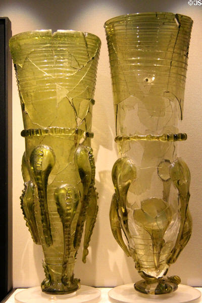 Anglo-Saxon blown glass claw beaker (early 7thC) from Taplow, Buckinghamshire at British Museum. London, United Kingdom.