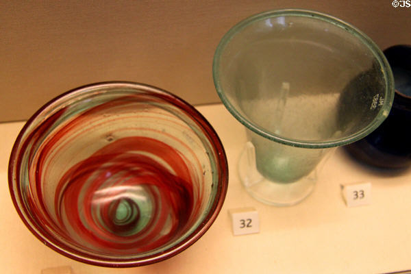 Late Merovingian glass palm cups (7th-8thC) from Marne, France at British Museum. London, United Kingdom.