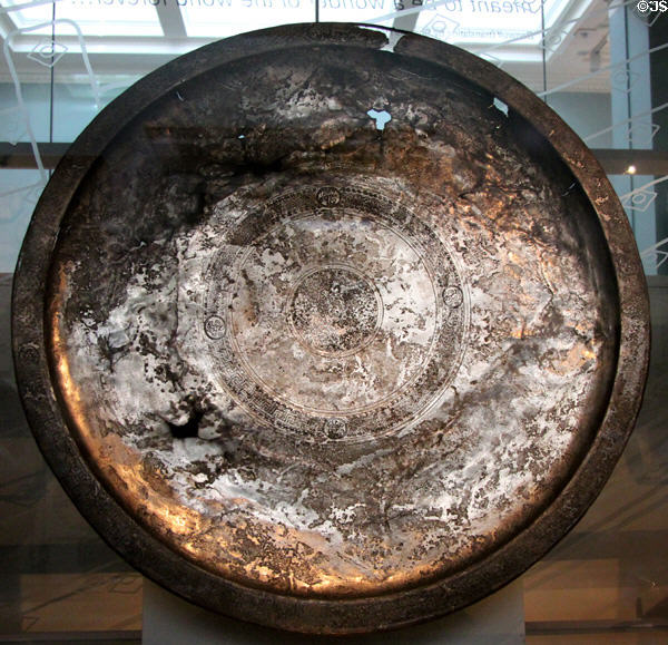 Byzantine silver platter (72cm) (491-518) from Anglo-Saxon Sutton Hoo ship burial (early 600) site at British Museum. London, United Kingdom.