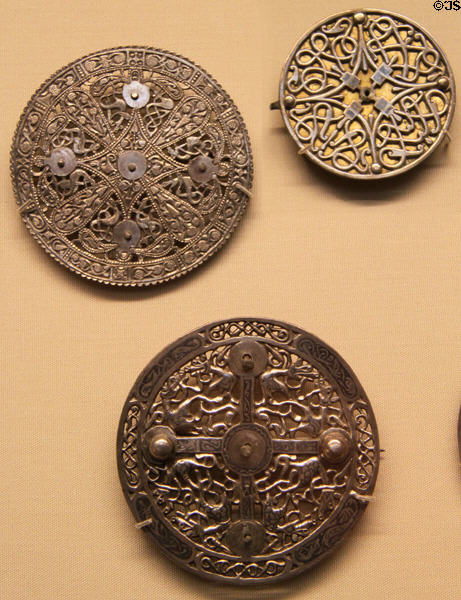 Anglo-Saxon silver brooches (early 9thC) from Pentney grave hoard, Norfolk, England at British Museum. London, United Kingdom.