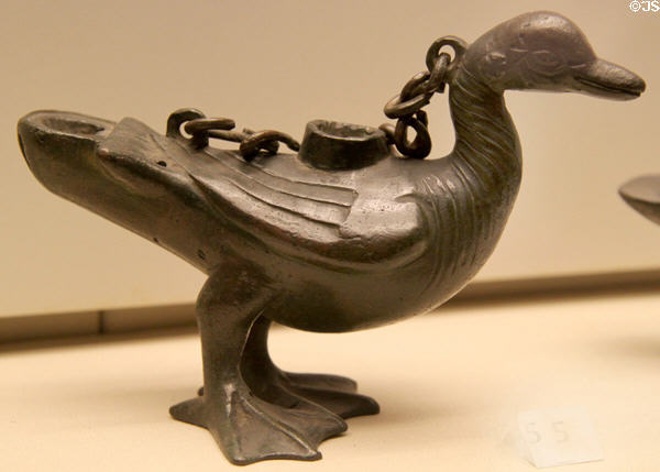 Byzantine bronze lamp in shape of duck (6thC) at British Museum. London, United Kingdom.