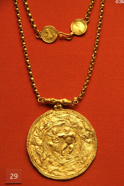 Late Roman gold medallion showing Herakles (5thC) at British Museum. London, United Kingdom.